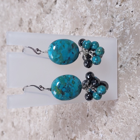 Ragazzi Turquoise/Hematite Dangle Earrings - Picture 1 of 8